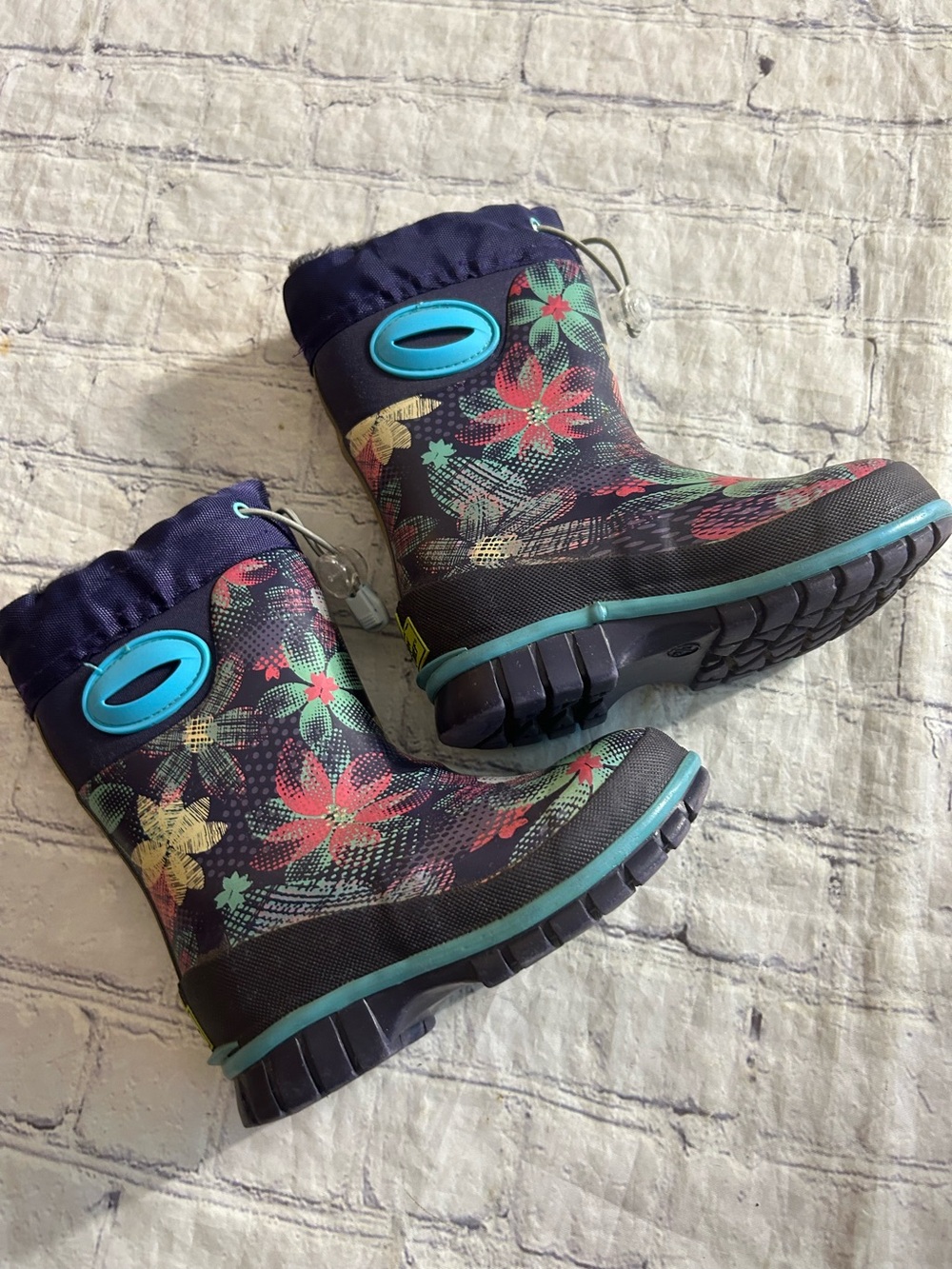 WESTERN CHIEF GIRLS FOLKSY FLORAL WINTERPRENE BOOTS PURPLE/TEAL/PINK PATTERN 7/8